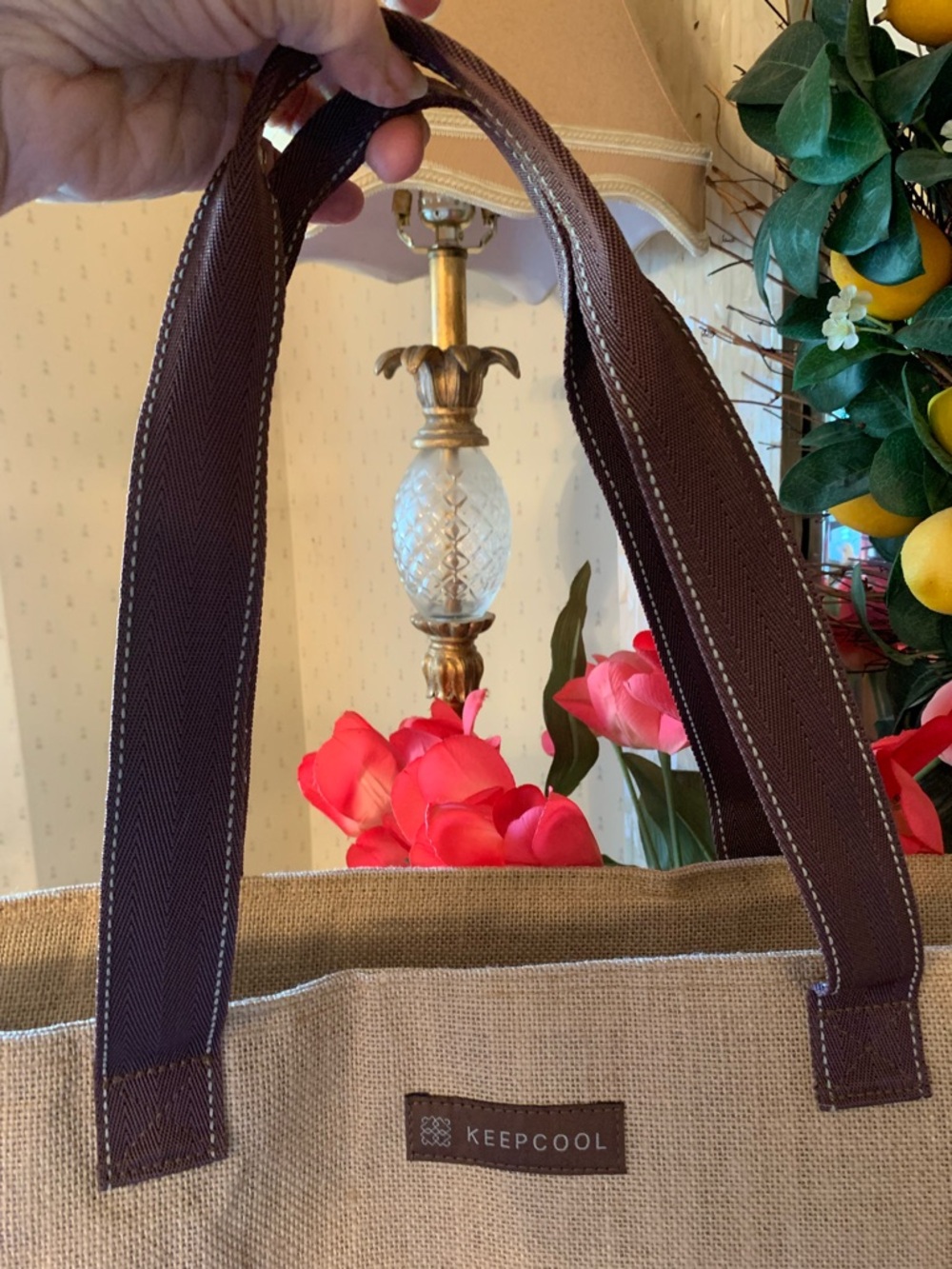 Keep Cool Nairobi Jute cooler, shopper tote. Wipe clean plastic lining. - Picture 3 of 9
